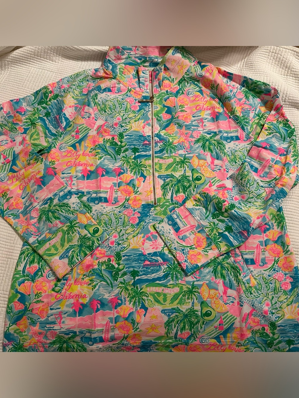 Tropical Print Half-Zip Pullover - Pink, Teal, Green.  Lilly Loves California
